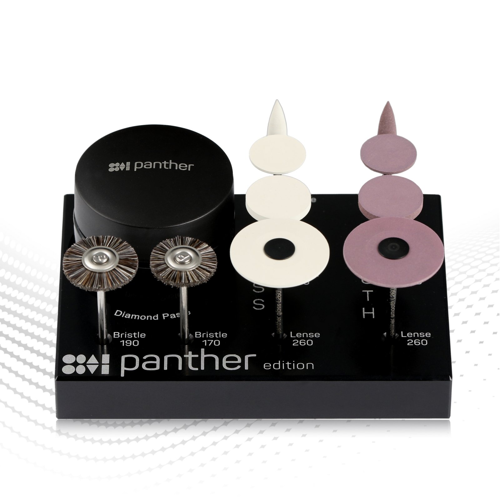 Kit Panther Edition con pulidores, cepillos y pasta de diamante en expositor